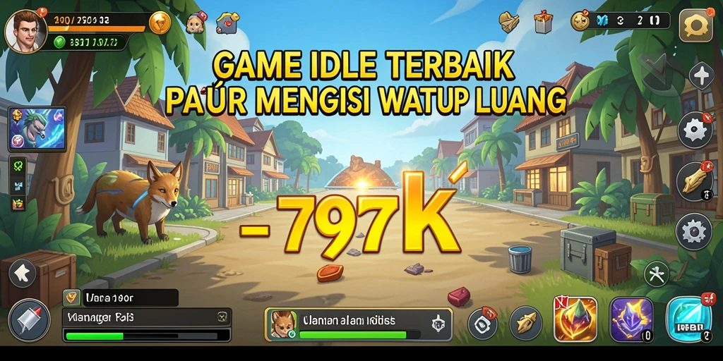 Screenshot utama 797K menunjukkan gameplay Idle yang menarik dan penuh warna.