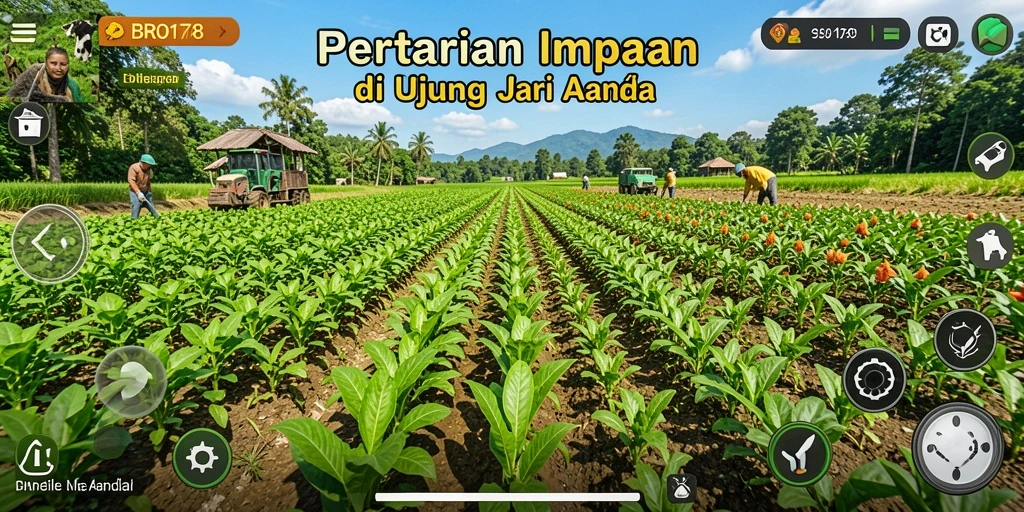 Tampilan menarik dari gameplay pertanian yang interaktif.