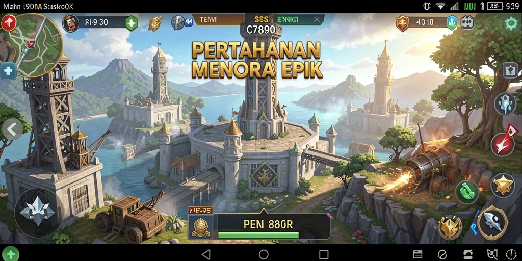 Gambaran gameplay menara pertahanan yang mendebarkan dalam C7890.