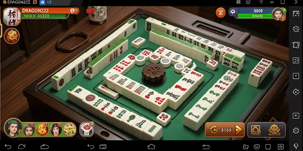 Screenshot gameplay <strong>DRAGON222</strong> yang menunjukkan pengaturan ubin Mahjong yang indah.