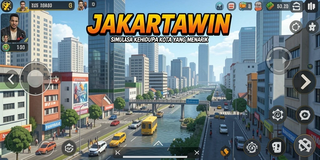 Screenshot gameplay JAKARTAWIN menampilkan pengelolaan kehidupan kota.