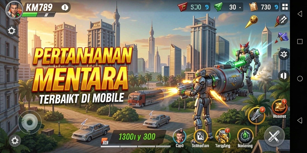 Tangkapan layar gameplay KM789 menampilkan aksi strategi Tower Defense yang seru.