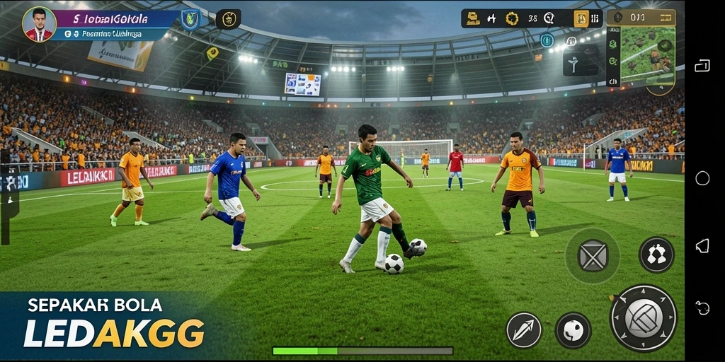 Tangkapan layar gameplay menampilkan aksi seru dalam permainan sepak bola.
