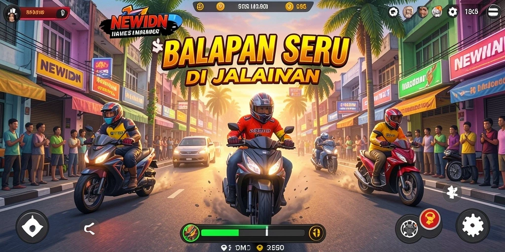 Screenshot gameplay balapan yang intens di NEWIDN.