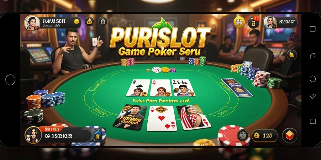 Tampilan gameplay seru di PURISLOT dengan suasana poker yang menegangkan.