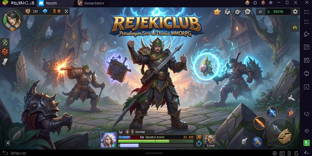Tangkapan layar utama gameplay REJEKICLUB yang menunjukkan pertempuran epik.