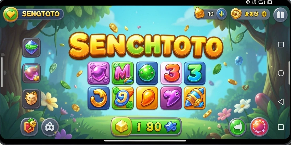 Screenshot gameplay <strong>SENGTOTO</strong> menampilkan level seru dengan objek warna-warni.