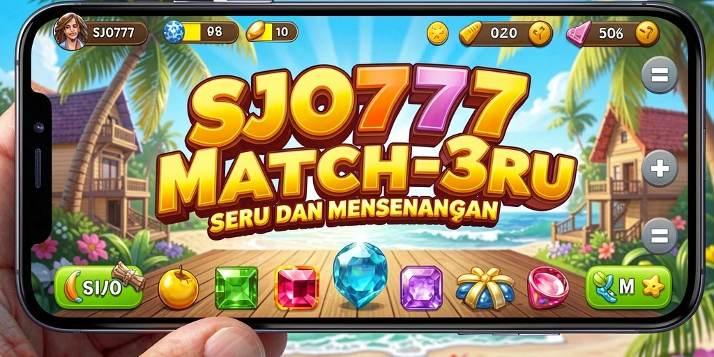 Tampilan gameplay SJO777 dengan permata berwarna-warni dan tantangan Match-3.