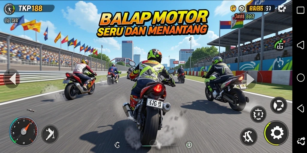 Tampilan gameplay balap motor yang mendebarkan di TKP188.